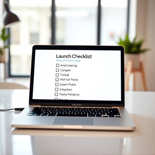 A laptop displaying a podcast launch checklist.