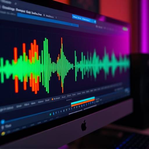Audio mastering waveforms on a computer screen.